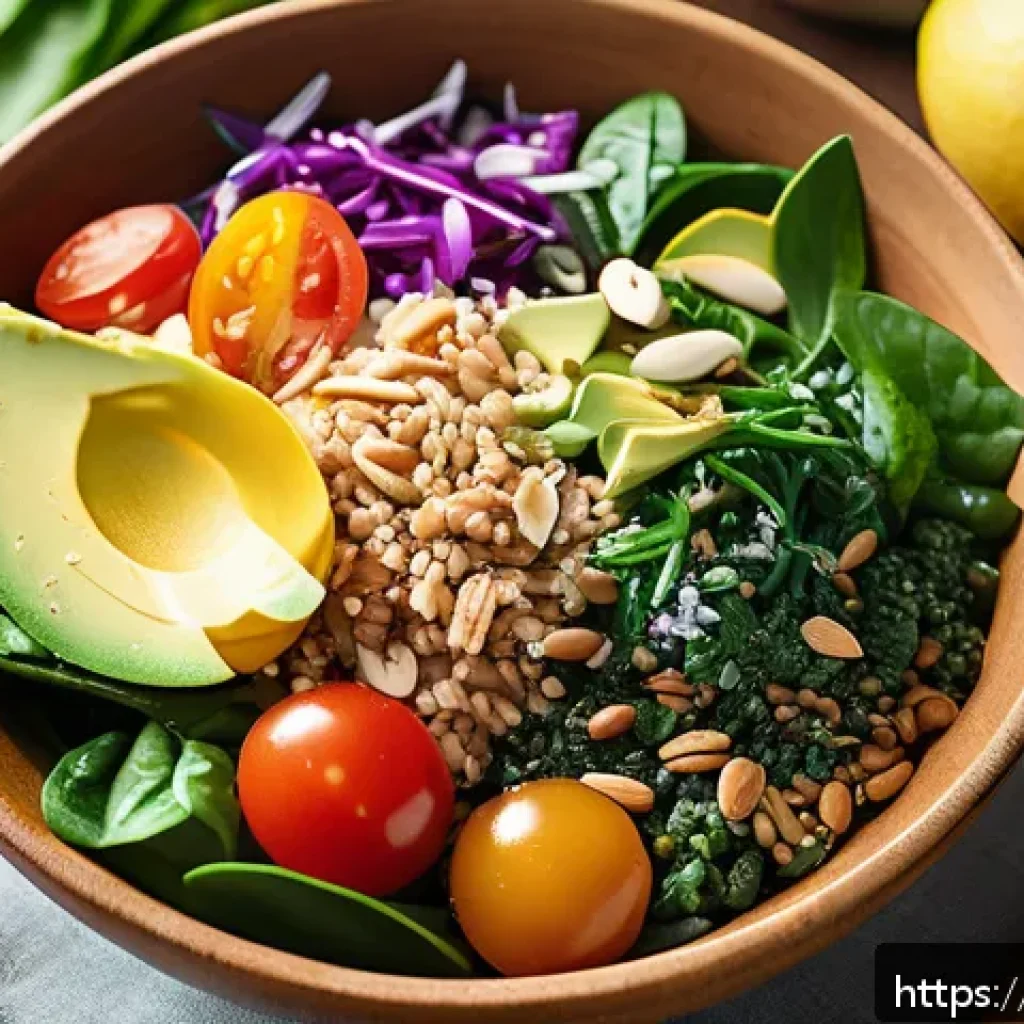 주말 브런치로 좋은 한 그릇 식사 아이디어 - A vibrant and fresh grain and vegetable bowl featuring quinoa, brown rice, and an assortment of colo...