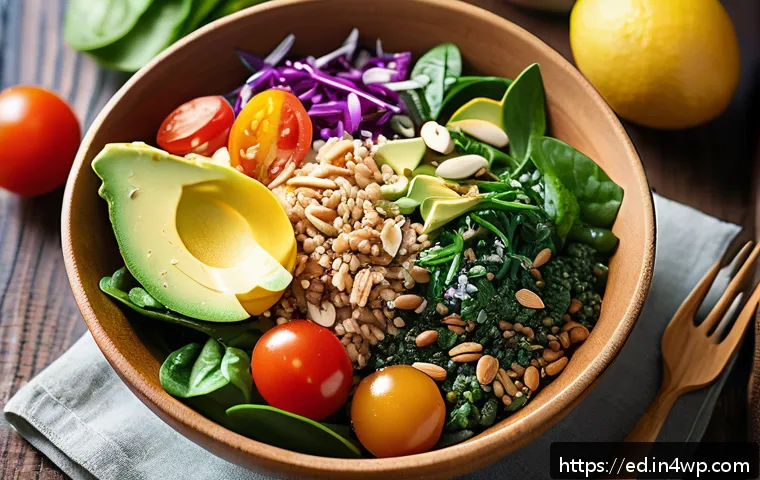 주말 브런치로 좋은 한 그릇 식사 아이디어 - A vibrant and fresh grain and vegetable bowl featuring quinoa, brown rice, and an assortment of colo...